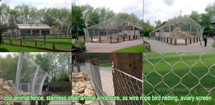 Zoo animal fence, stainless steel animal enclosure, ss wire rope bird netting, aviary screen