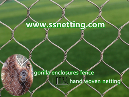 Gorilla enclosure barrier mesh design, stainless steel cable netting for gorilla exhibit enclosures