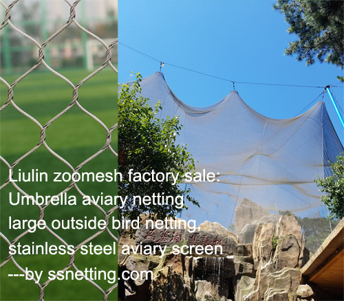 Umbrella aviary netting, large outside bird netting, stainless steel aviary screen
