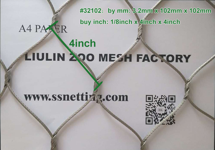 Comparison of the stainless steel wire rope mesh code #32102 with A4 paper