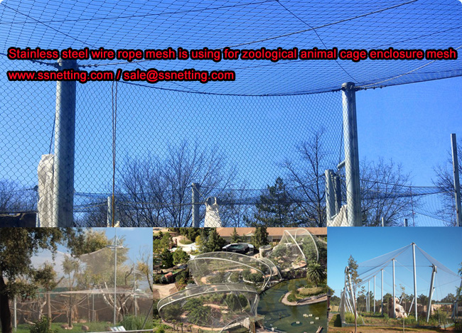 Stainless steel wire rope mesh is using for zoological animal cage enclosure mesh