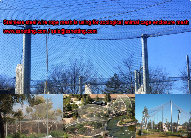 Stainless steel wire rope mesh is using for animal big cage enclosure mesh