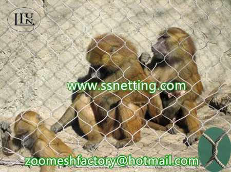 steel wire rope hand woven netting, monkey exhibit barrier fence, monkey enclosure fence netting, monkey cage protective netting, monkey cage mesh