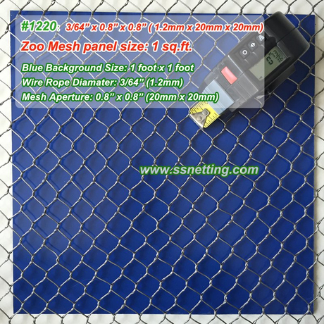 Stainless Steel Cable Mesh 3/64", 0.8" X 0.8"; (1.2mm, 20mm X 20mm)