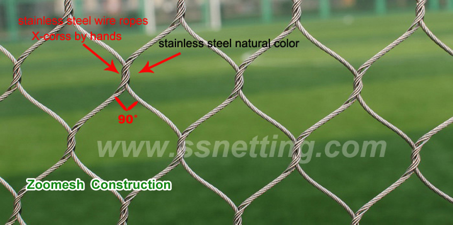 Stainless steel wire rope mesh for zoo cage design and construction