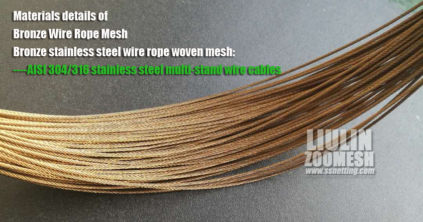 Materials of Bronze color, copper color, brass color wire rope mesh