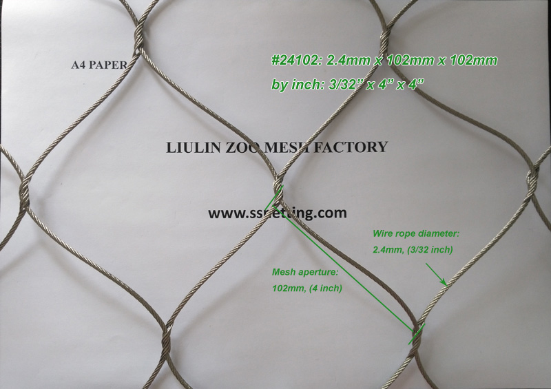 Comparison of the stainless steel wire rope mesh code #24102 with A4 paper